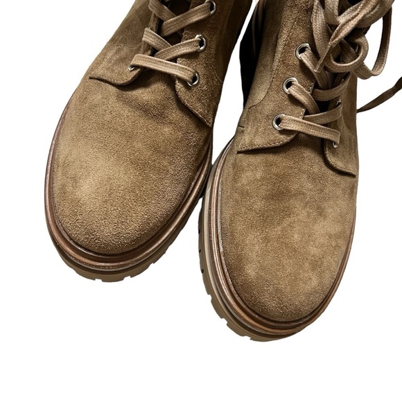 Gianvito Rossi Martis 20 Rib-Knit Suede Camel Leather Combat Boots - Picture 10 of 11